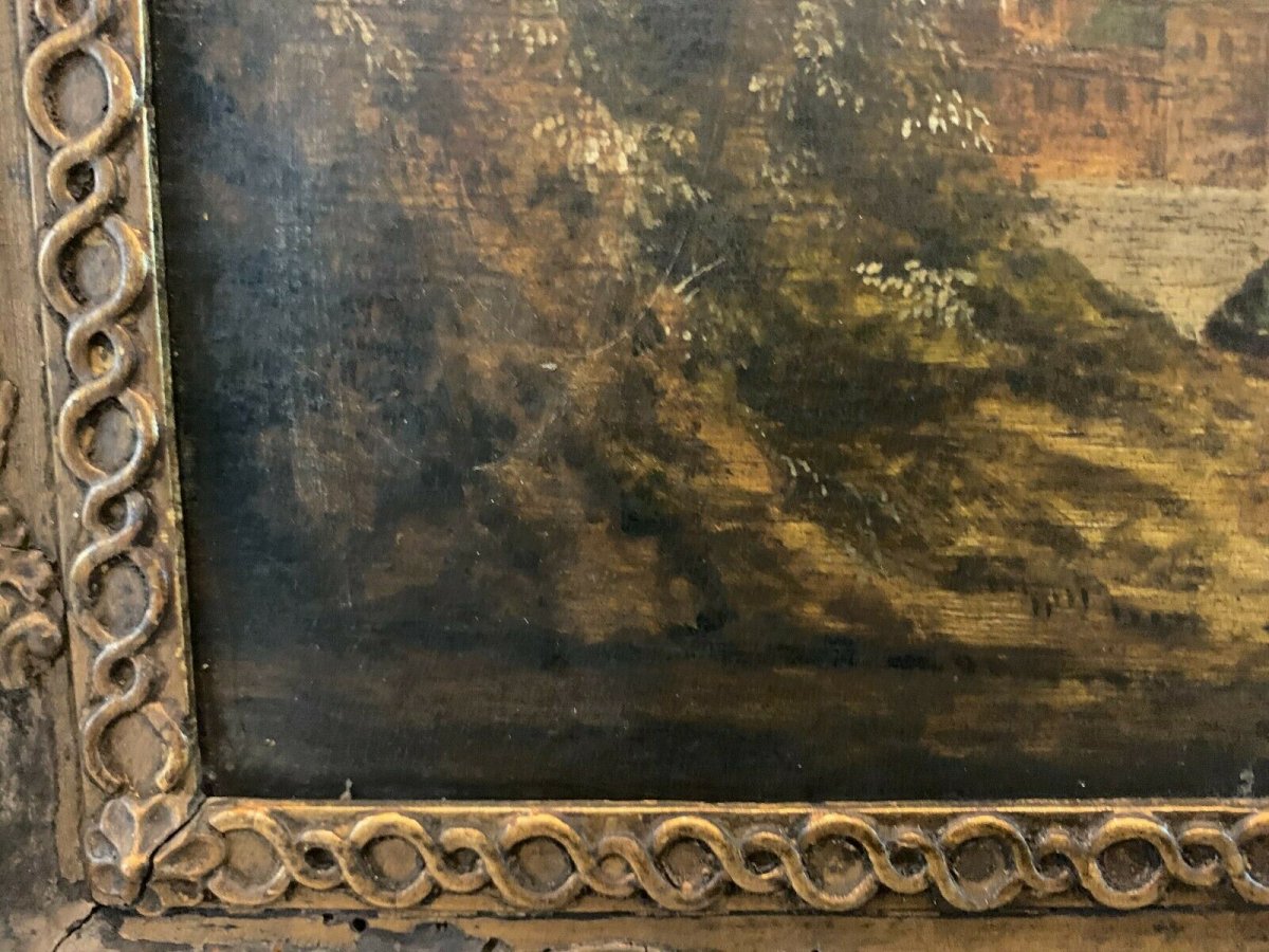 Oil On Oak Panel Animated Landscape XIX Century-photo-4