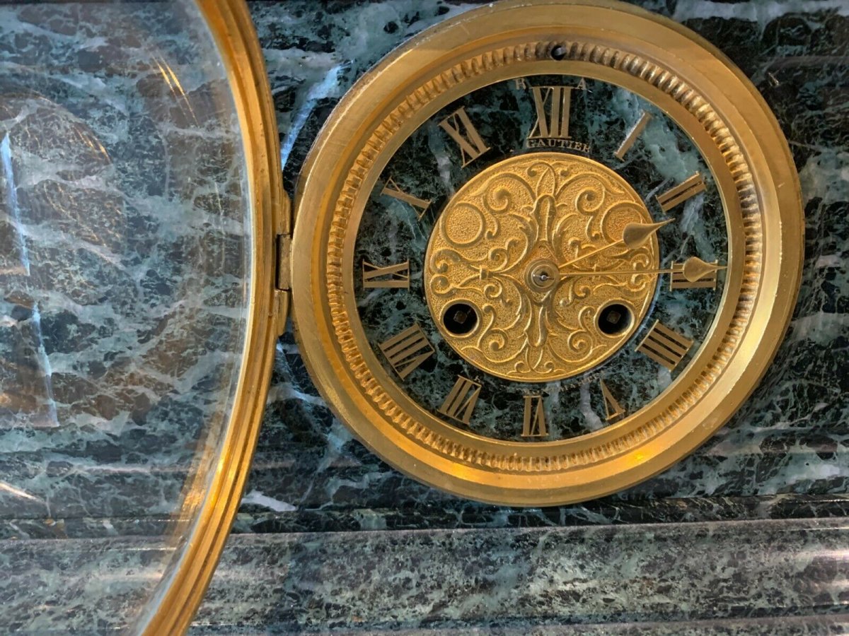 Imposante Pendule En Bronze Et Marbre J Feuchere éditeur Gauthier XIX Siècle-photo-6