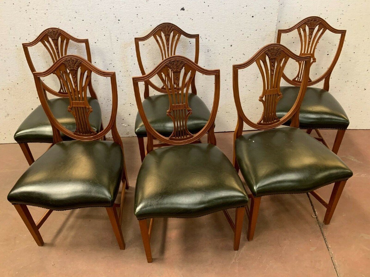 Suite De Six Chaises En Bois Naturel Model Aux épis De Blé XX Siècle