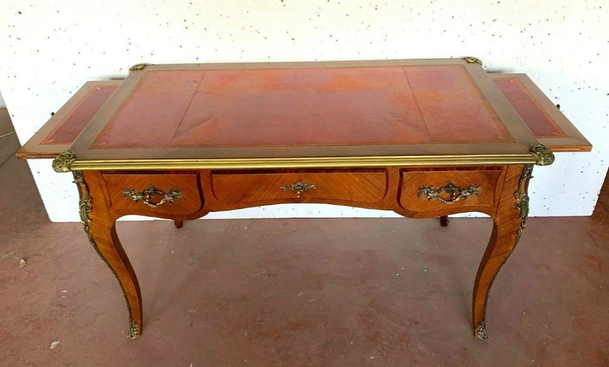 Bureau d'Apparat De Style Louis XV Dessus De Cuir Rouge XX Siècle-photo-3