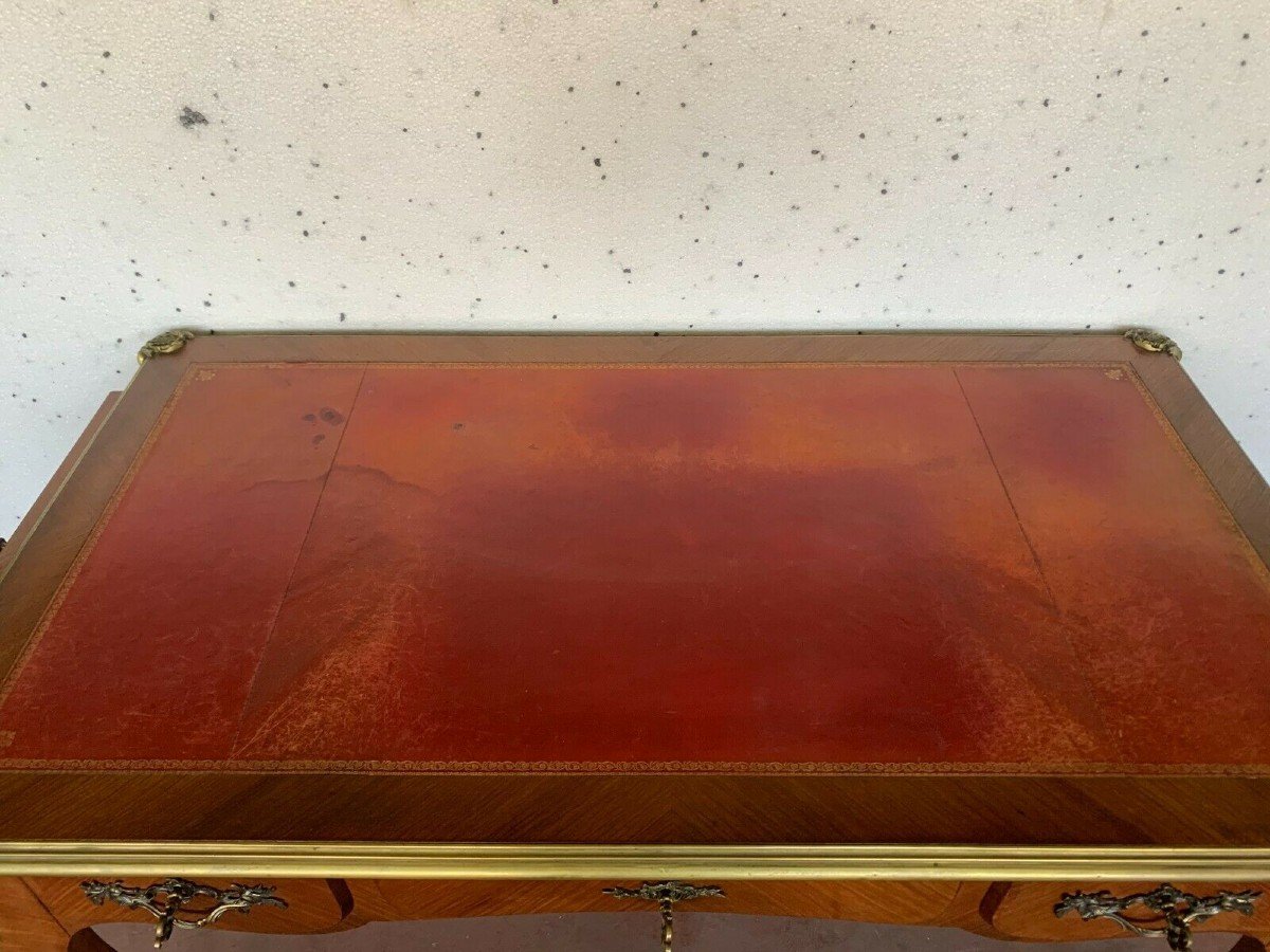 Bureau d'Apparat De Style Louis XV Dessus De Cuir Rouge XX Siècle-photo-4