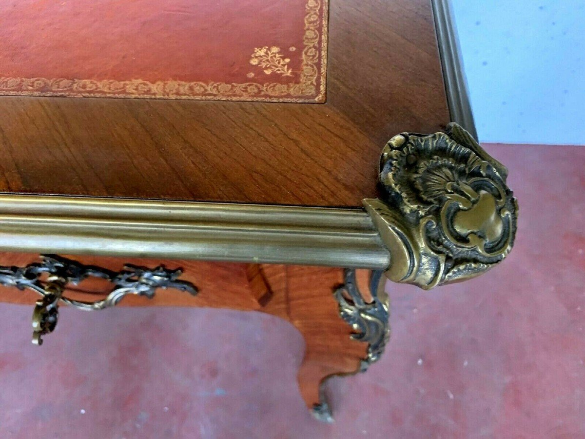 Bureau d'Apparat De Style Louis XV Dessus De Cuir Rouge XX Siècle-photo-6