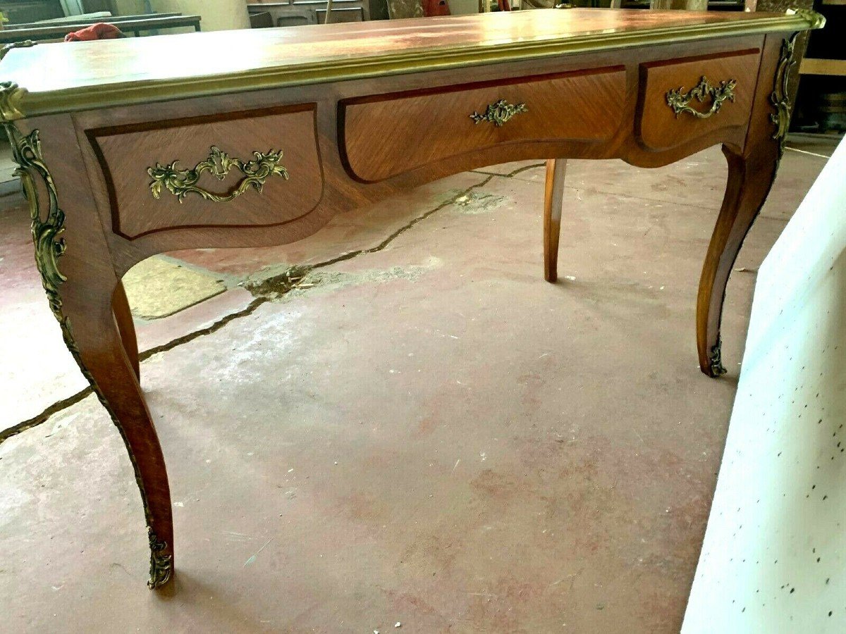 Bureau d'Apparat De Style Louis XV Dessus De Cuir Rouge XX Siècle-photo-7