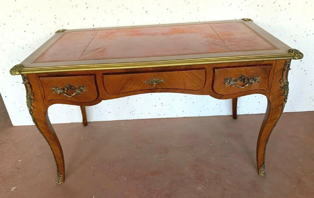 Bureau d'Apparat De Style Louis XV Dessus De Cuir Rouge XX Siècle