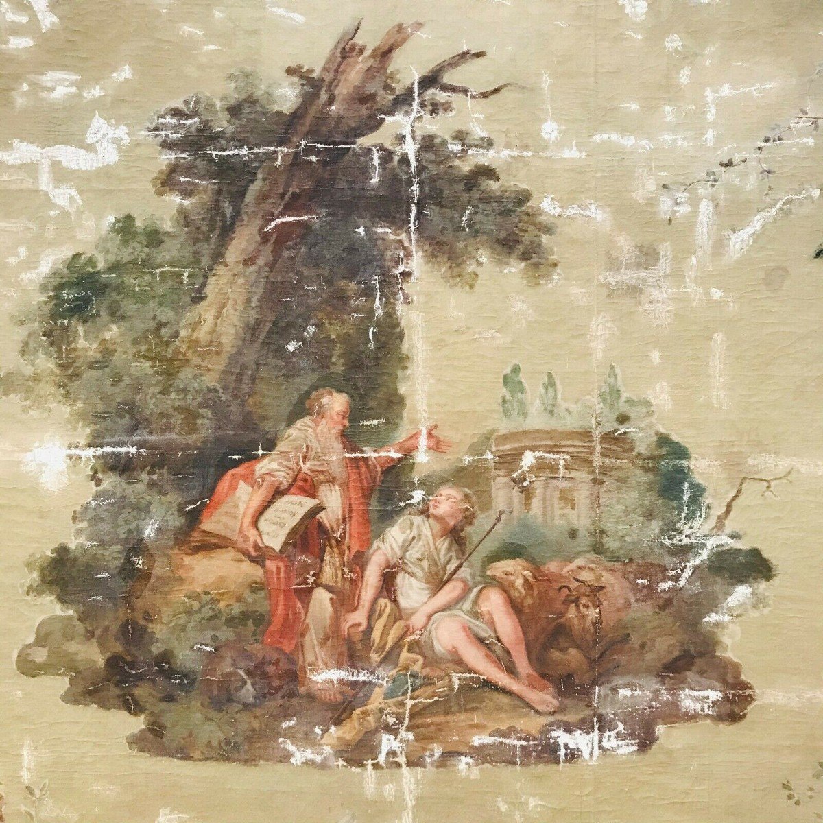 Large Decorative Panel Painted From A Scene In The Antique XIX Century-photo-2