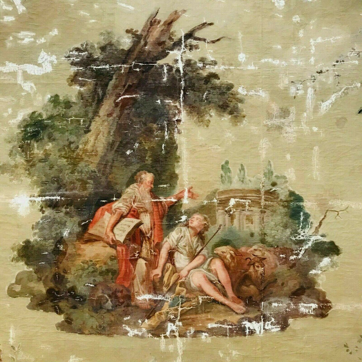 Large Decorative Panel Painted From A Scene In The Antique XIX Century-photo-4