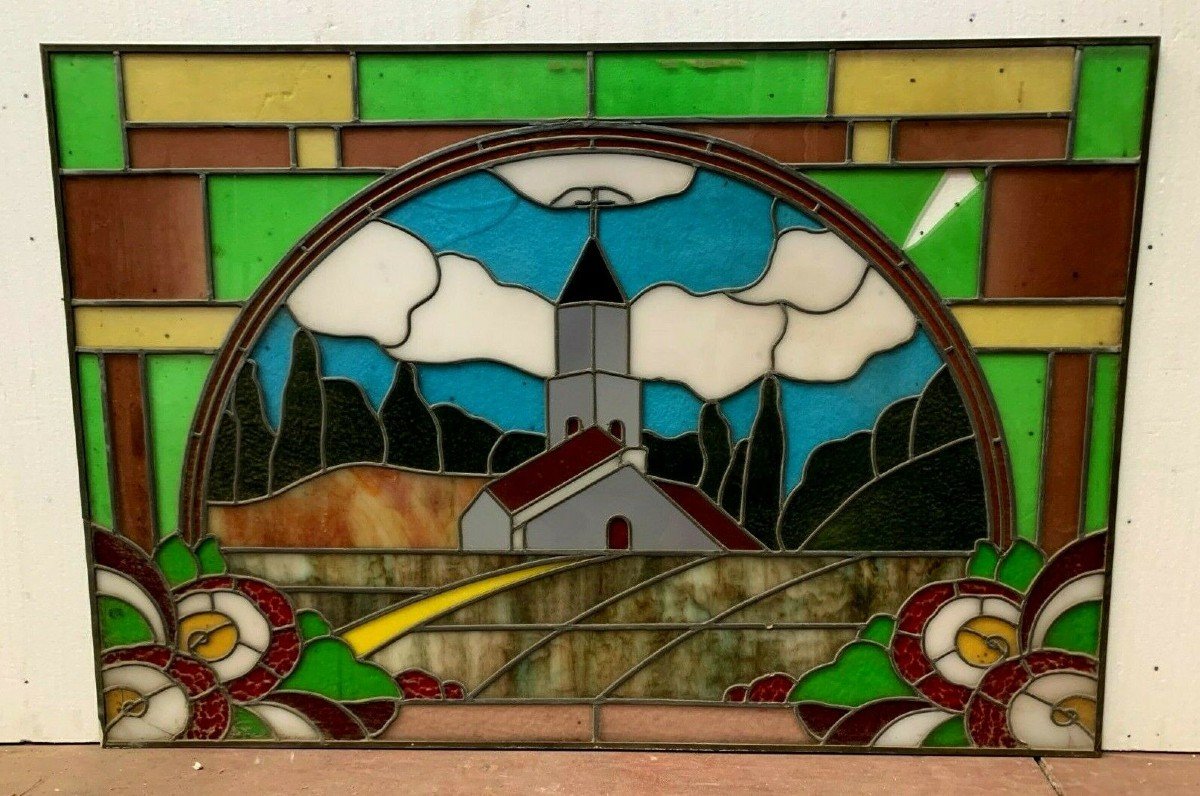 Art Deco Stained Glass A Decor Of A 20th Century Church Bell Tower-photo-2