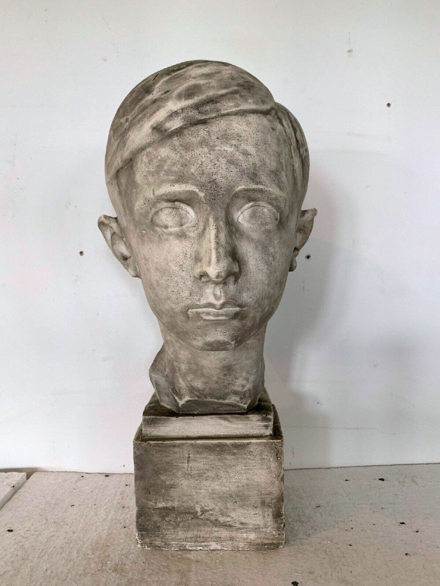 Bust Of A Young Man In Plaster Signed Gerard Choain XX Century