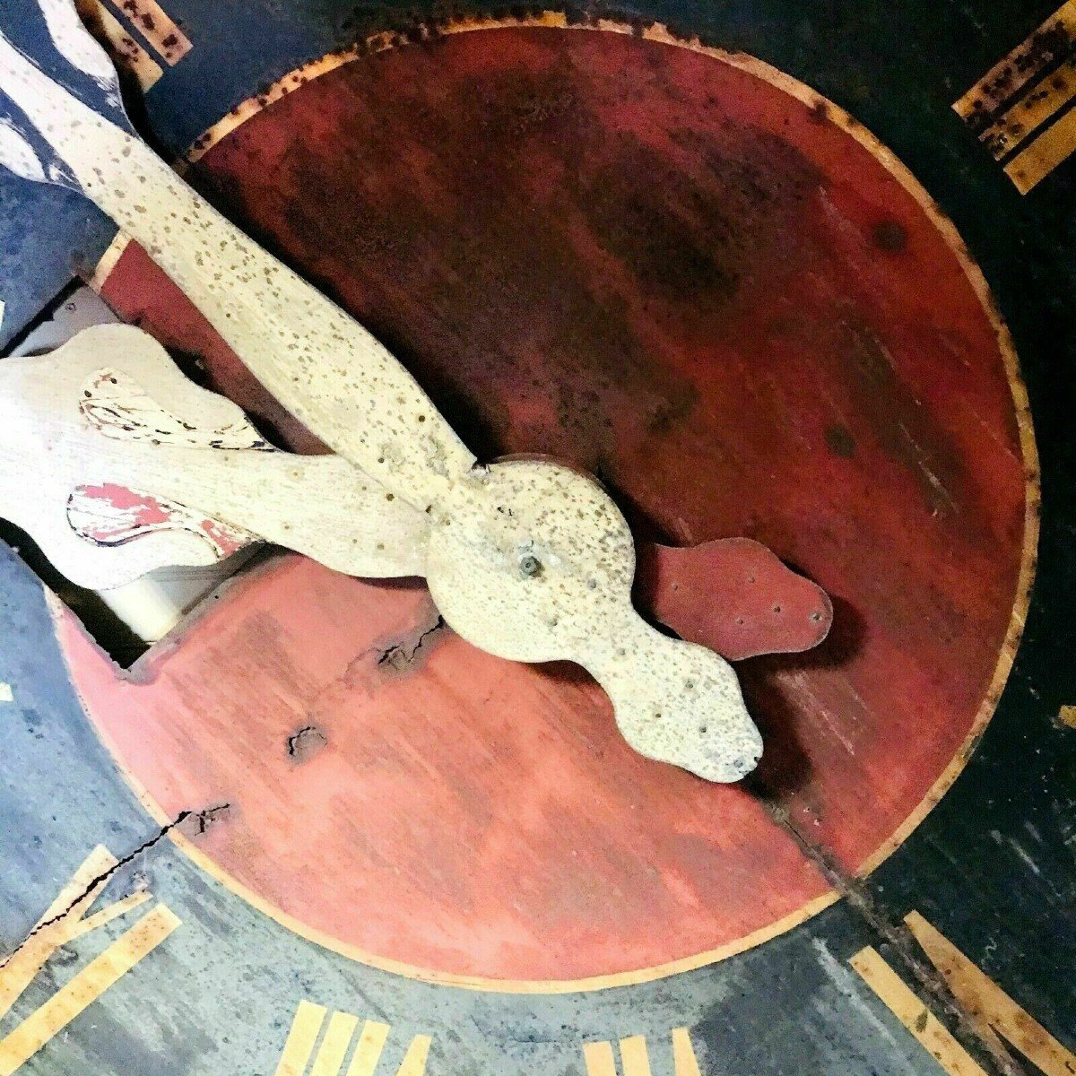 Large Clock Facade In Patinated Tin XX Century-photo-3