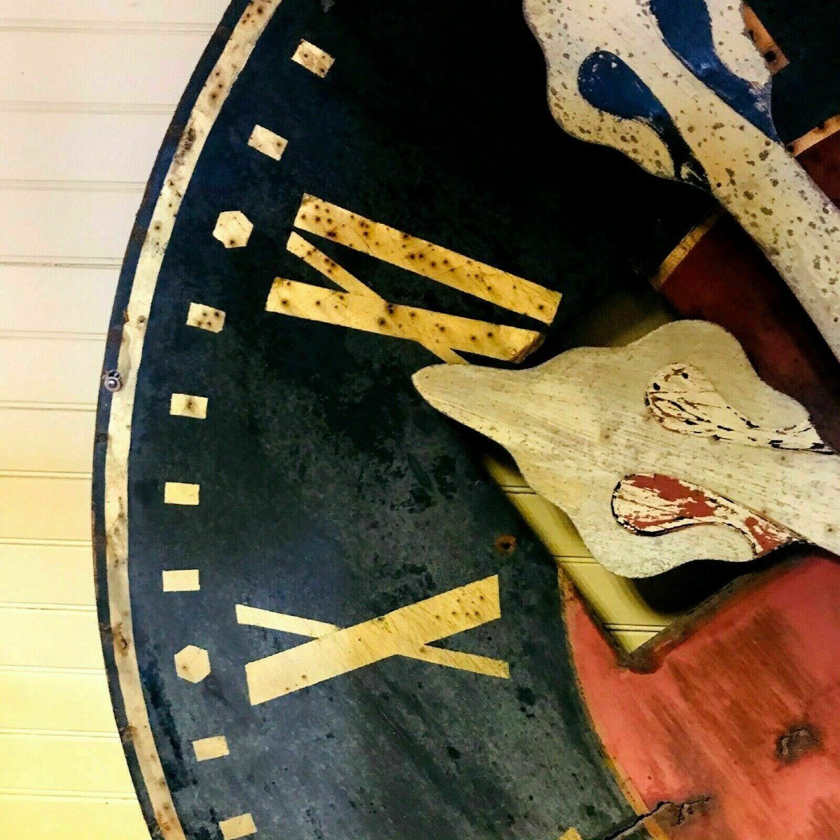 Grande Façade d'Horloge En Tôle Patinée XX Siècle-photo-4