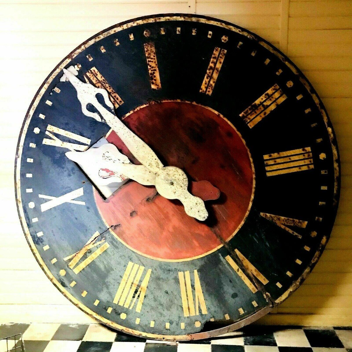 Grande Façade d'Horloge En Tôle Patinée XX Siècle-photo-4