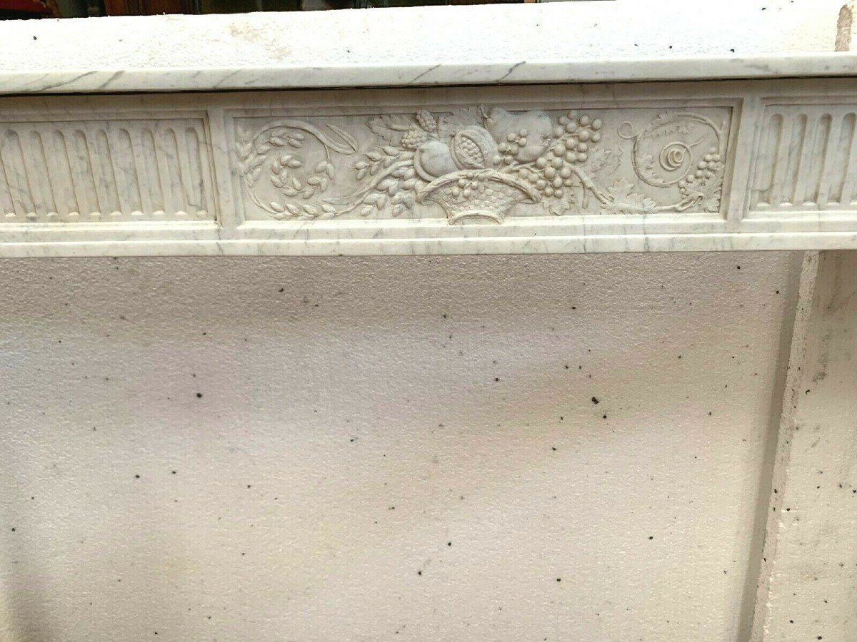 Louis XVI Fireplace In White Carrara Marble XIX Century-photo-2