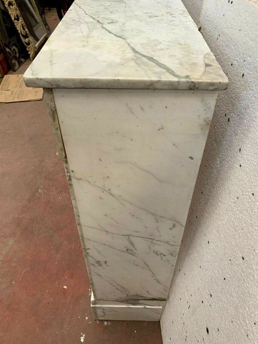 Louis XVI Fireplace In White Carrara Marble XIX Century-photo-1