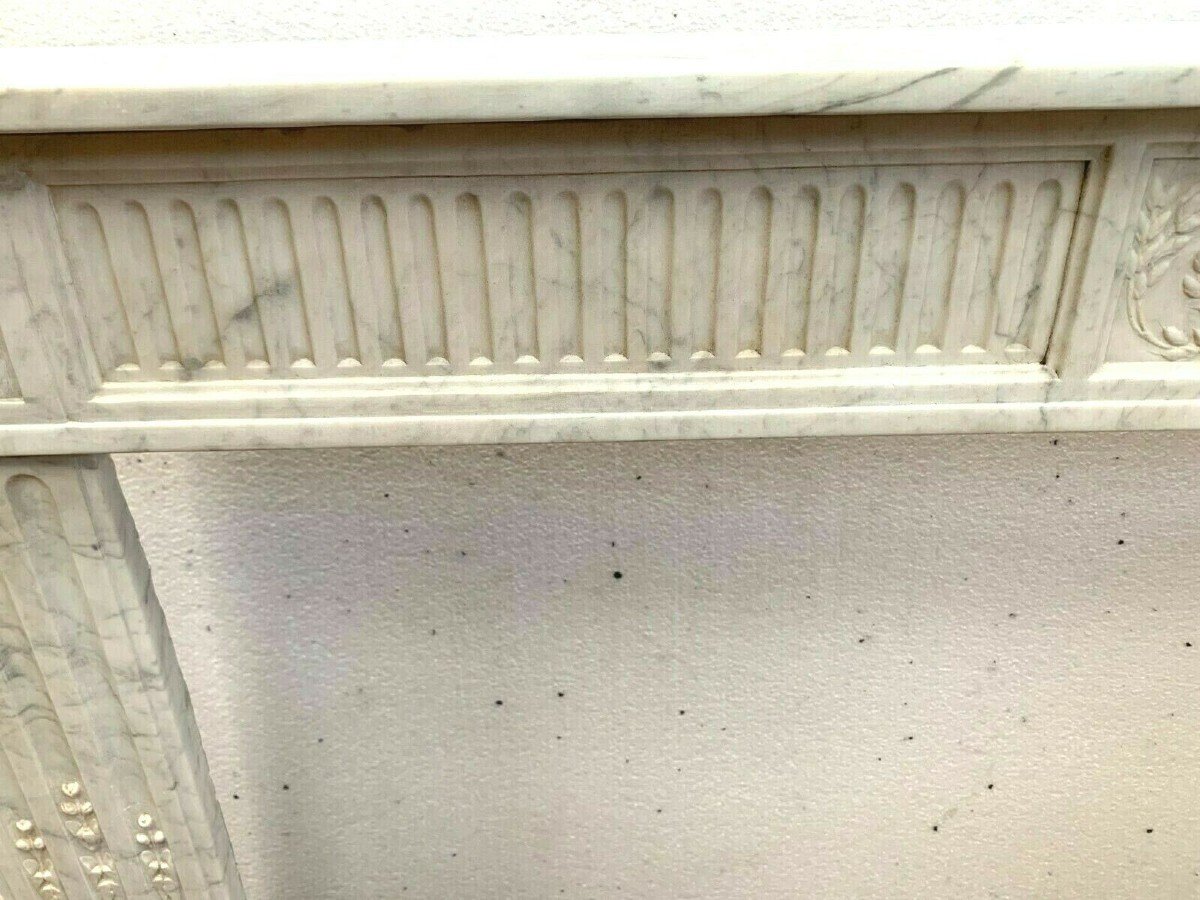 Cheminée Louis XVI En Marbre Blanc De Carrare XIX Siècle-photo-5