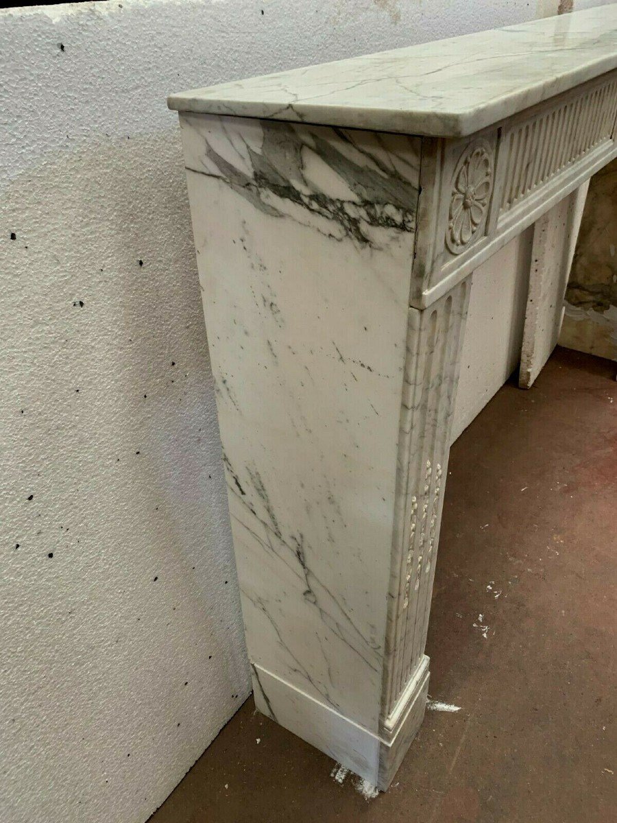 Cheminée Louis XVI En Marbre Blanc De Carrare XIX Siècle-photo-8