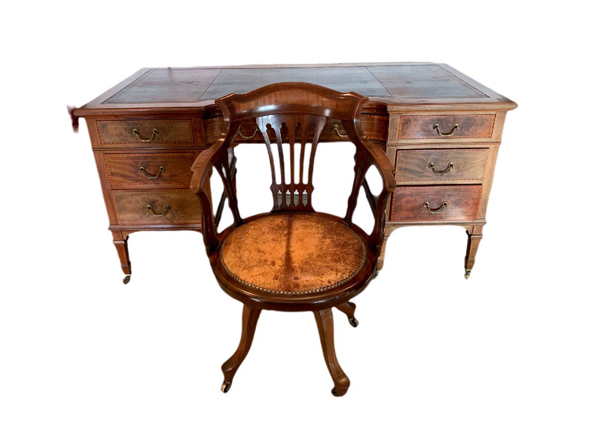 Bureau Et Son Fauteuil Tournant Angleterre XIX Siècle