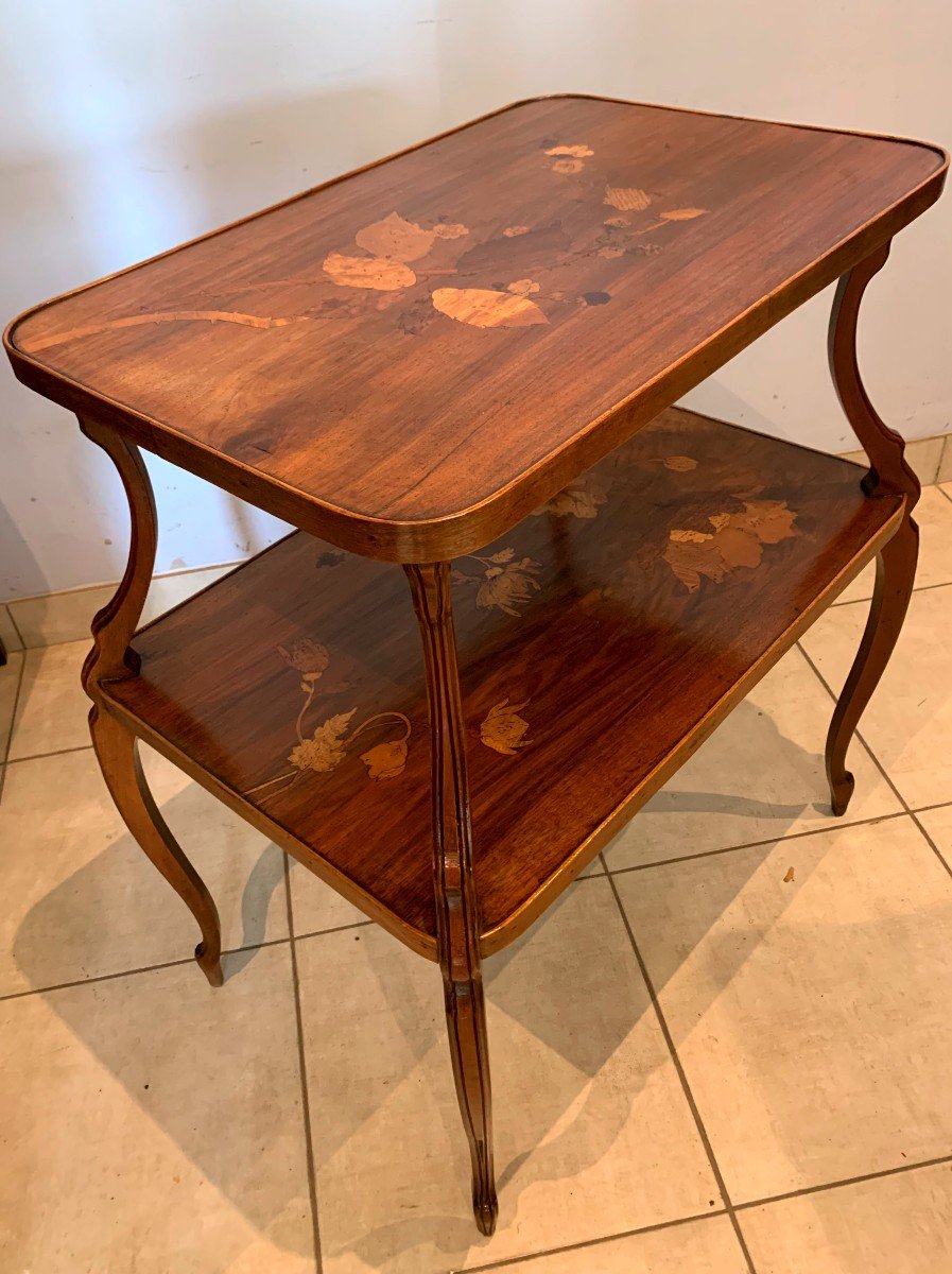 School Of Nancy Pedestal Table With Two Inlaid Trays XX Century-photo-2