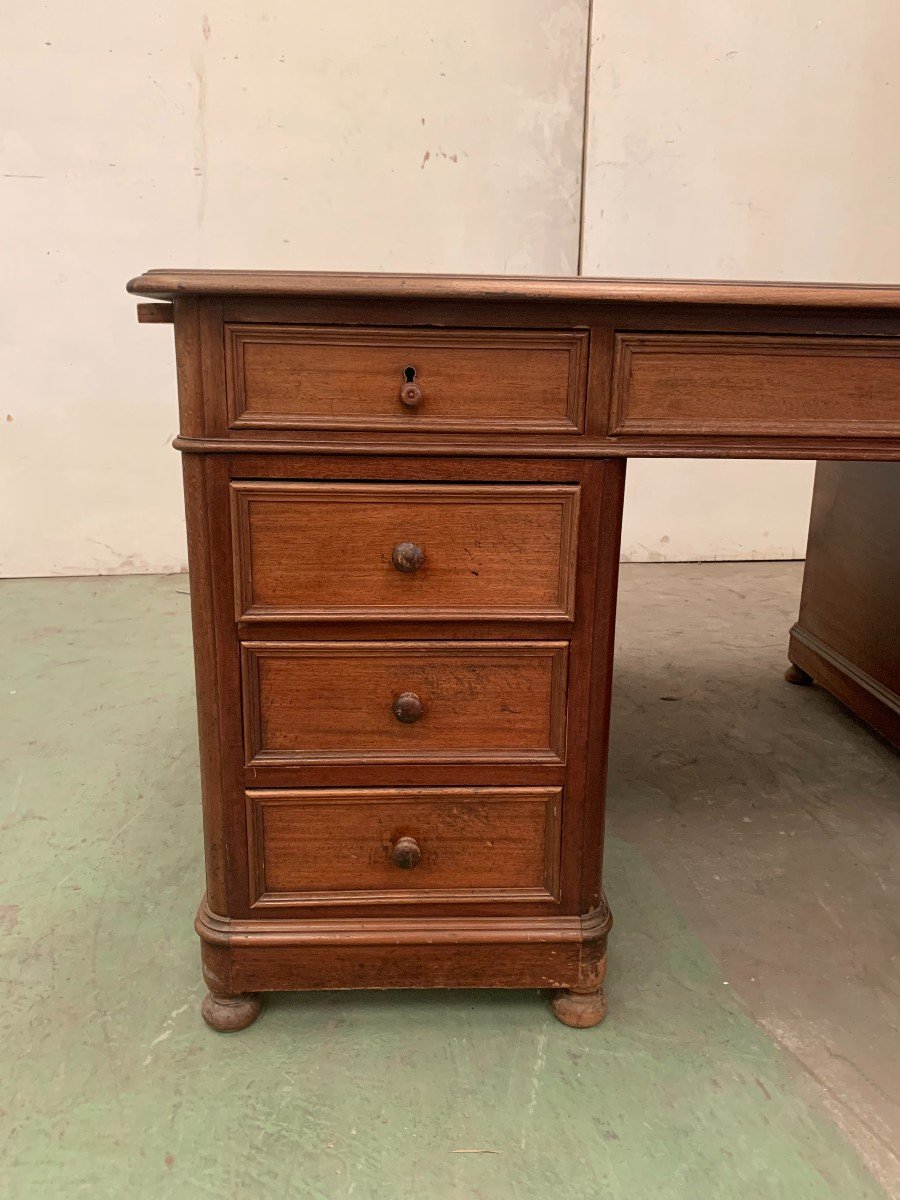 Double-sided Flat Desk And Side Drawers In Walnut XX Century-photo-3