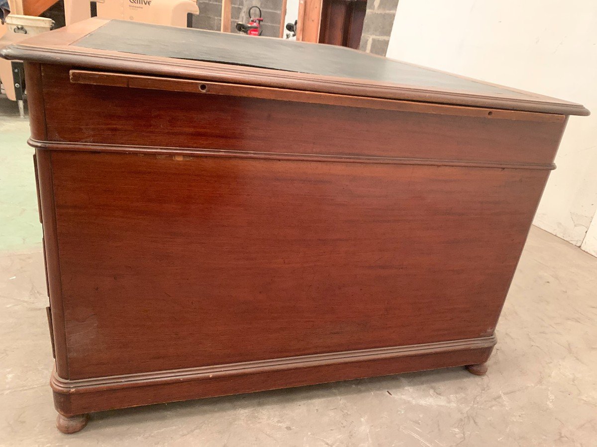 Double-sided Flat Desk And Side Drawers In Walnut XX Century-photo-4