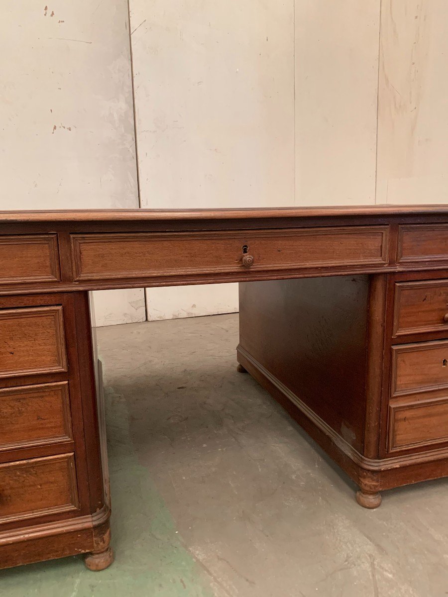 Double-sided Flat Desk And Side Drawers In Walnut XX Century-photo-2