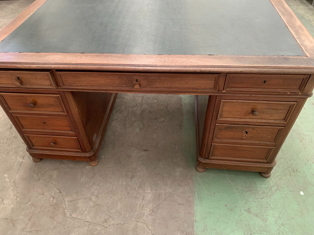 Double-sided Flat Desk And Side Drawers In Walnut XX Century-photo-5