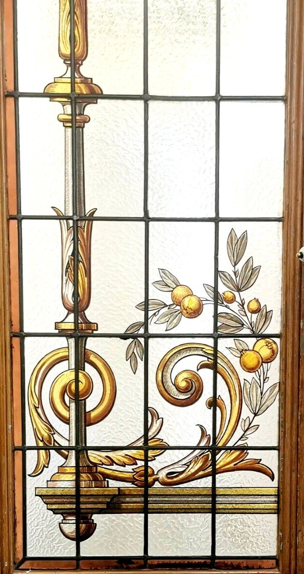Suite Of Three Separation Doors In Stained Glass With Floral Decor XX Century-photo-2