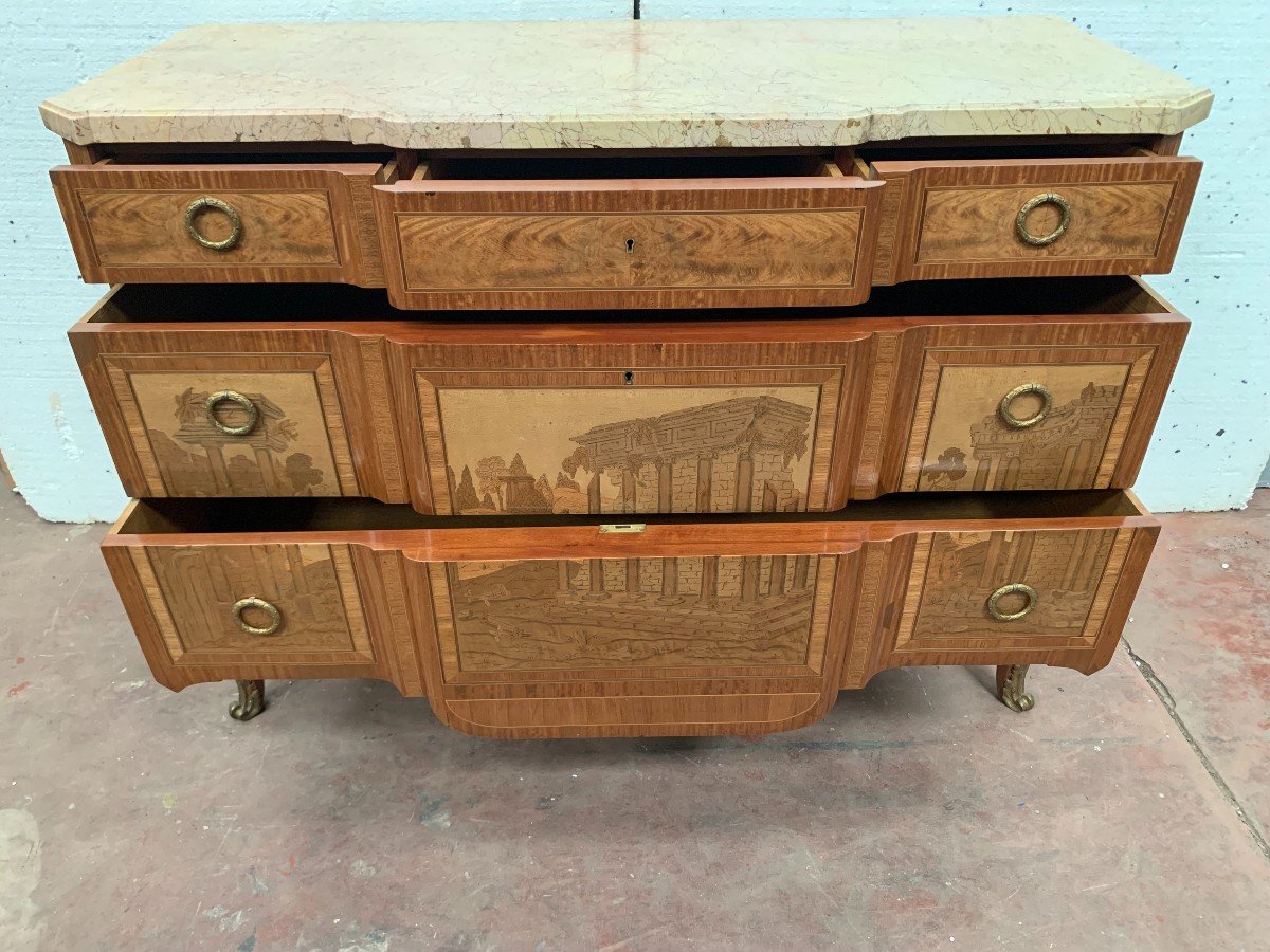 Commode With Central Projection In Amaranth Wood And Rosewood XX Century-photo-5