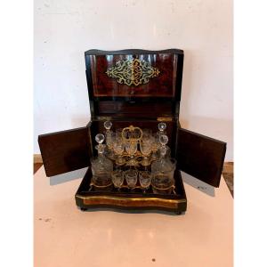 Cave A Liqueur Complète Boulle Coffret Napoléon III Boite Marqueterie XIX Siècle