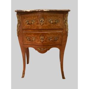 Small Curved Commode In Veneer Wood Louis XV / XX Century Style