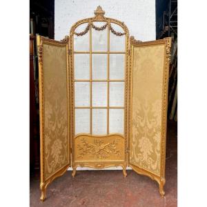 Transition Style Screen In Wood And Golden Stucco XX Century