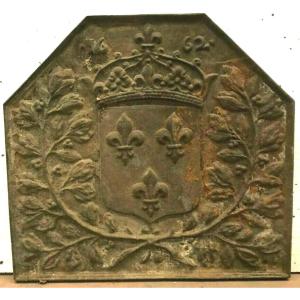 Fireplace Plate In Cast Iron Decorde Coat Of Arms Crowned XIX Century