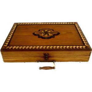 Coffret A Jeu De Jacquet En Sapin Marqueté XX Siècle