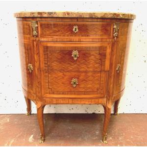 Commode In Half Moon Louis XVI Style Marquetry A Bottom Of Cube XX Century