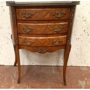 Commode Demi Lune De Style Louis XV En Marqueterie A Fond De Cubes XX Siècle