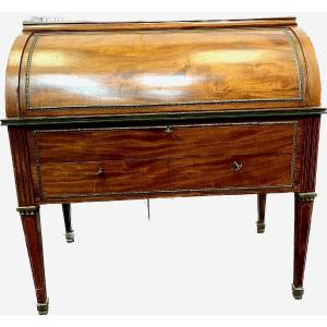 Louis XVI Style Cylinder Desk In Mahogany And Placge XIX Century