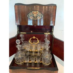 Cave A Liqueur Complète Boulle Coffret Napoléon III Boite Marqueterie XIX Siècle