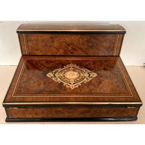 Napoleon III Writing Case In Marquetry And Thuya Magnifying Glass 19th Century