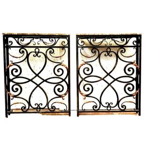 Pair Of Consoles Or Radiator Cover In Patinated Wrought Iron 20th Century