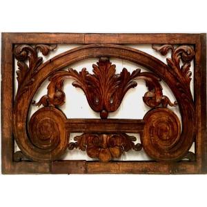 Decorative Panel In Carved Oak Wood 19th Century