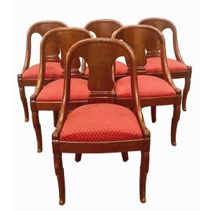 Suite Of Six Gondola Chairs In Mahogany And Veneer 20th Century