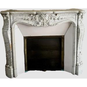 Louis XV Style Fireplace In White Carrara Marble 19th Century