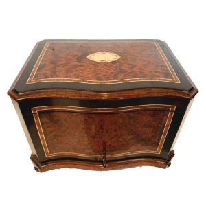 Cigar Box In Thuja Burl And Black Wood 19th Century