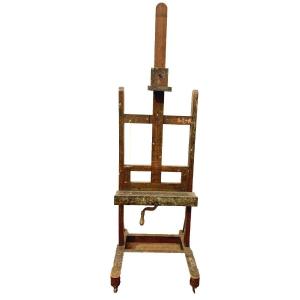 Painting Easel With Rack In Solid Oak 19th Century