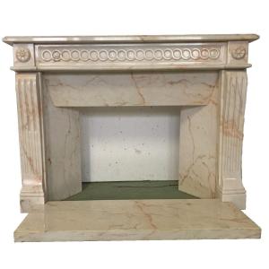 Louis XVI Style Fireplace In Pink Veined Marble 20th Century