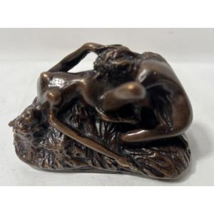 Bronze érotique a patine brune "JM. LAMBEAUX " XX siècle
