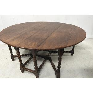 Imposing Gateleg Table In Solid Oak, 19th Century