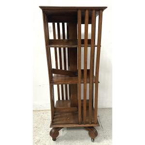 Bibliothèque Tournante En Acajou A Plateau Marqueté XIX Siècle
