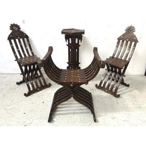 Mobilier de salon de style Syrien en bois sculpté XIX siècle