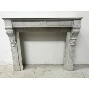 Cheminée Napoléon III en marbre blanc veiné XIX siècle