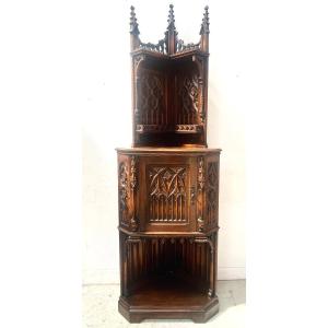 Gothic-style Sideboard In Solid Oak XX Century